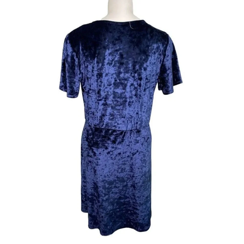 LA Hearts Blue Crushed Velvet V Neck Surplice‎ Mini Dress Sz Large